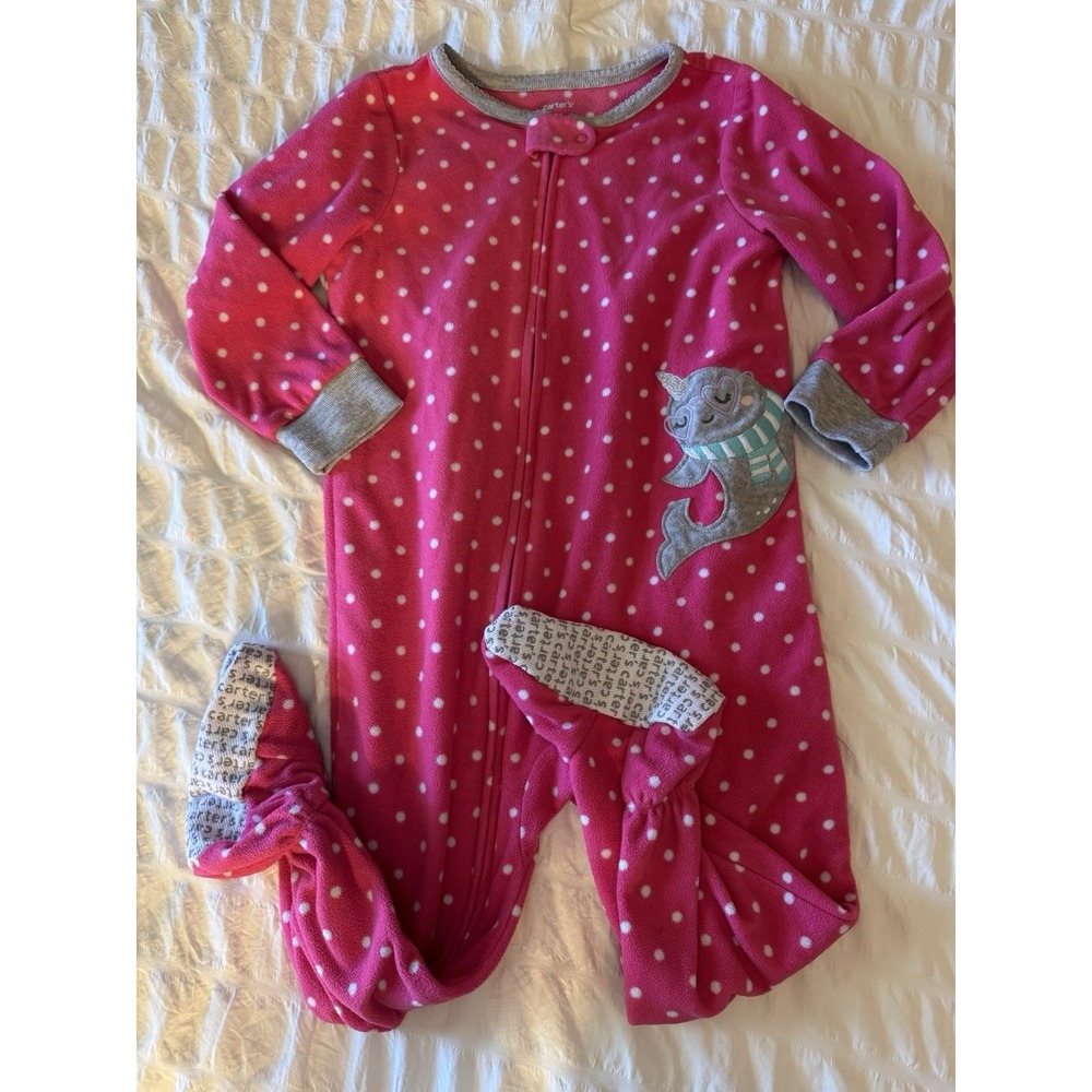 CARTER'S DOLPHIN/SHARK 1 PC FLEECE FOOTED PAJAMAS SIZE 2t Pink Toddler